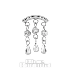 Blue Banana Polished Titanium 1.2 x 8mm Bar Triple Drop Gem Threadless Labret (Silver)