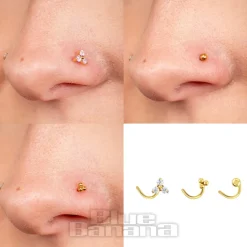 Blue Banana Pvd Gold 3 Pack Assorted Jewelled Nose Stud (Gold)