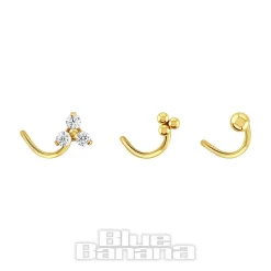 Blue Banana Pvd Gold 3 Pack Assorted Jewelled Nose Stud (Gold)
