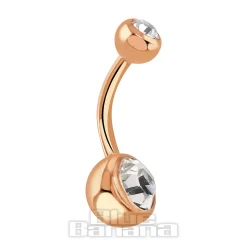 Blue Banana Rose Gold 1.6mm Double Jewelled Navel Bar (Crystal)