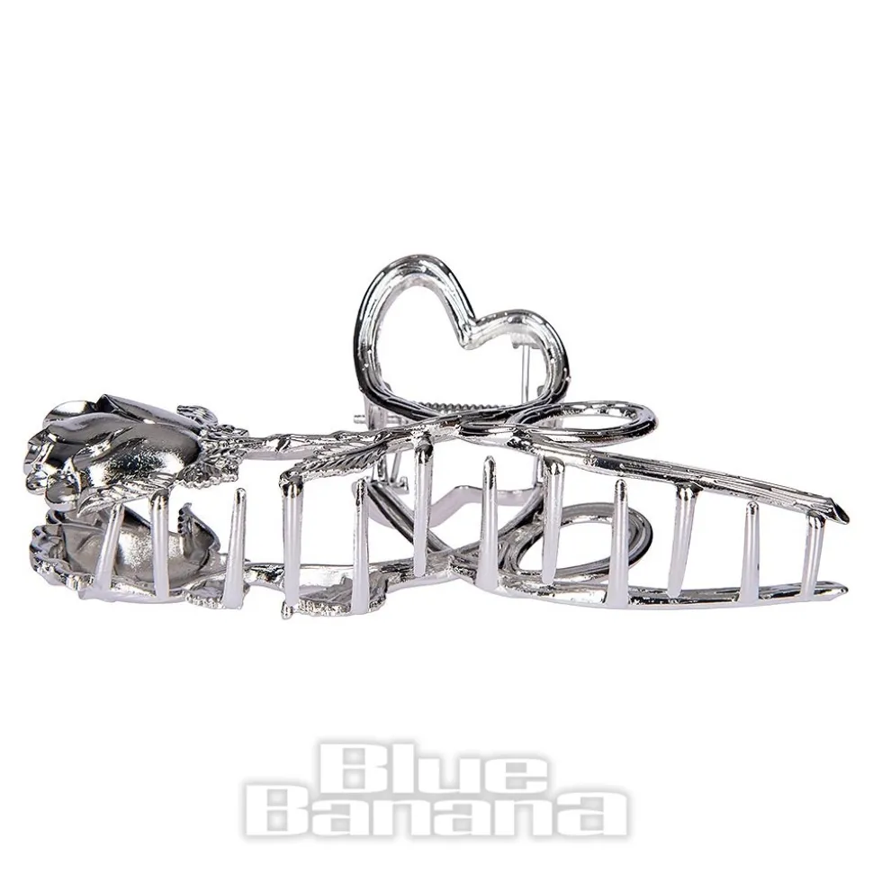 Blue Banana Rose & Thorn Hair Clip (Silver)