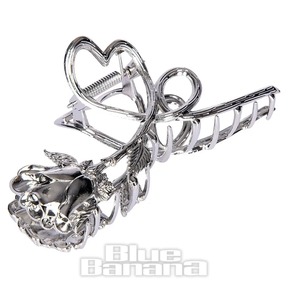 Blue Banana Rose & Thorn Hair Clip (Silver)