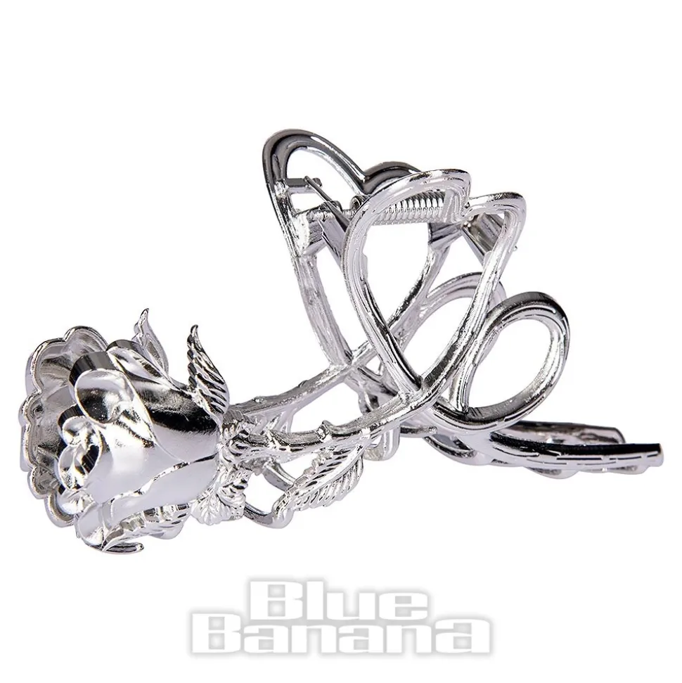 Blue Banana Rose & Thorn Hair Clip (Silver)