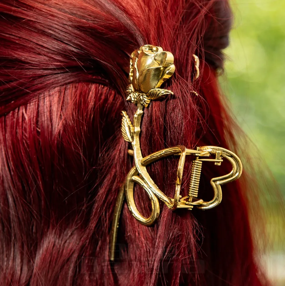 Blue Banana Rose & Thorn Hair Clip (Antique Gold)