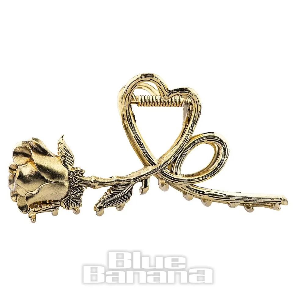 Blue Banana Rose & Thorn Hair Clip (Antique Gold)