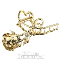 Blue Banana Rose & Thorn Hair Clip (Antique Gold)