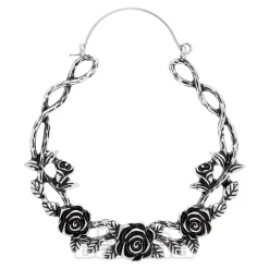 Blue Banana Rose Vine Plug Hoop Earrings (Silver)