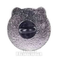 Blue Banana Round Cat Face Pin Badge (Black)