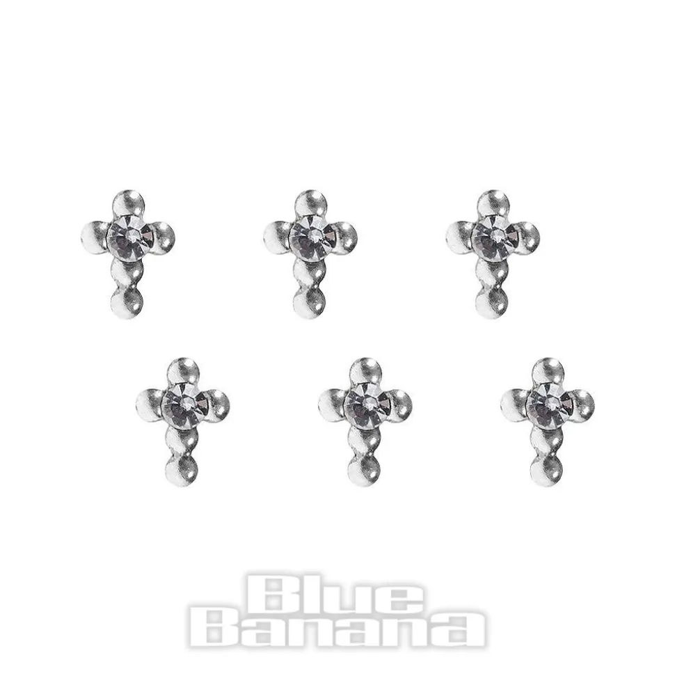 Blue Banana Silver 0.5mm Crosses Nose Studs (Pack of 6)