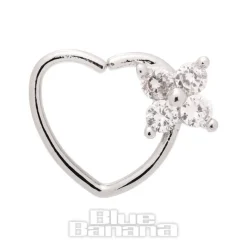 Blue Banana Silver 1.0mm 4 Gem Flower Tragus Heart (Right)