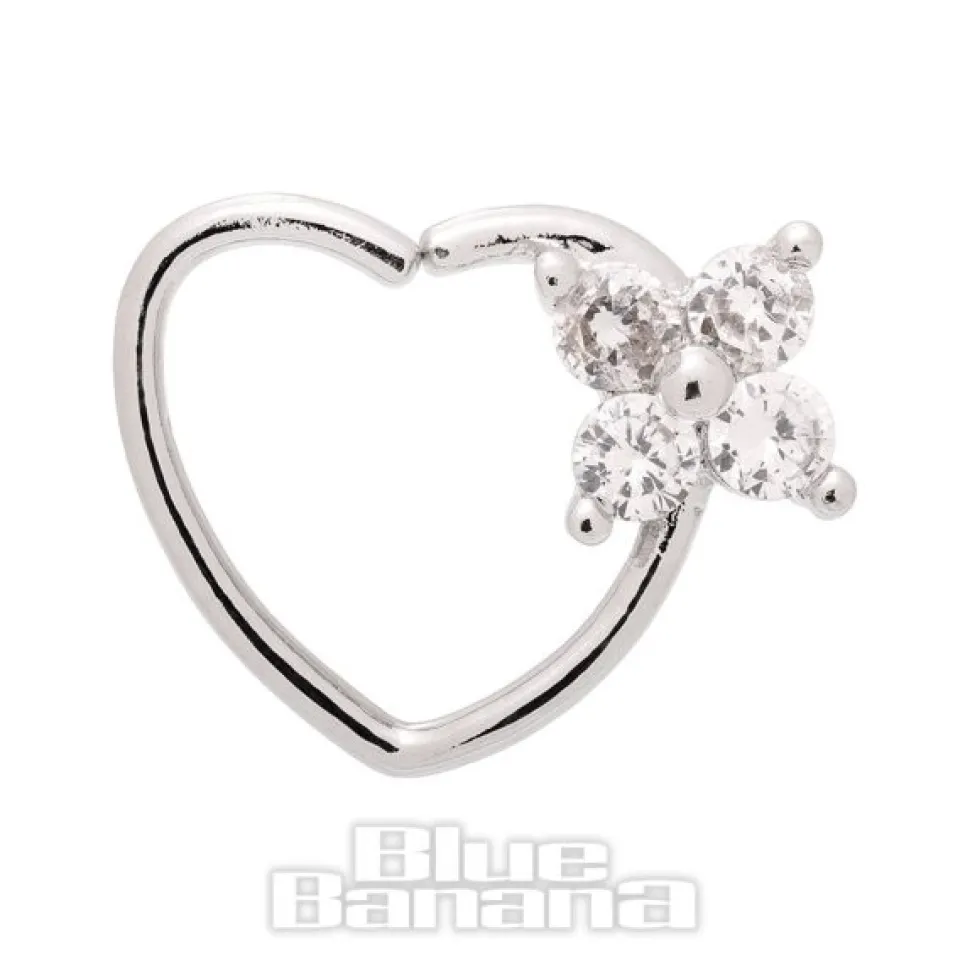Blue Banana Silver 1.0mm 4 Gem Flower Tragus Heart (Right)
