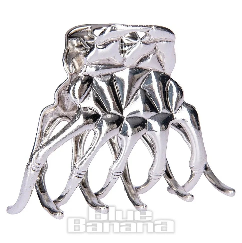 Blue Banana Skeleton Hand Grip Hair Clip (Silver)