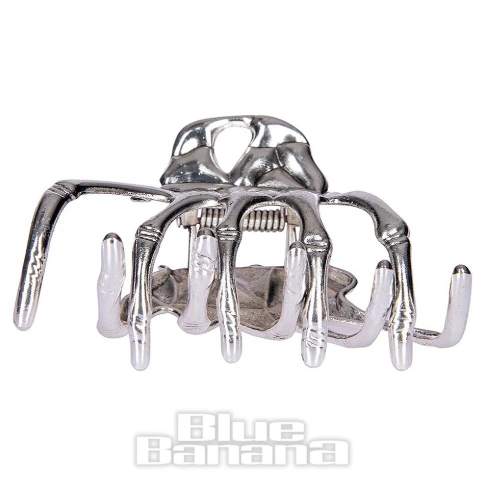 Blue Banana Skeleton Hand Grip Hair Clip (Silver)