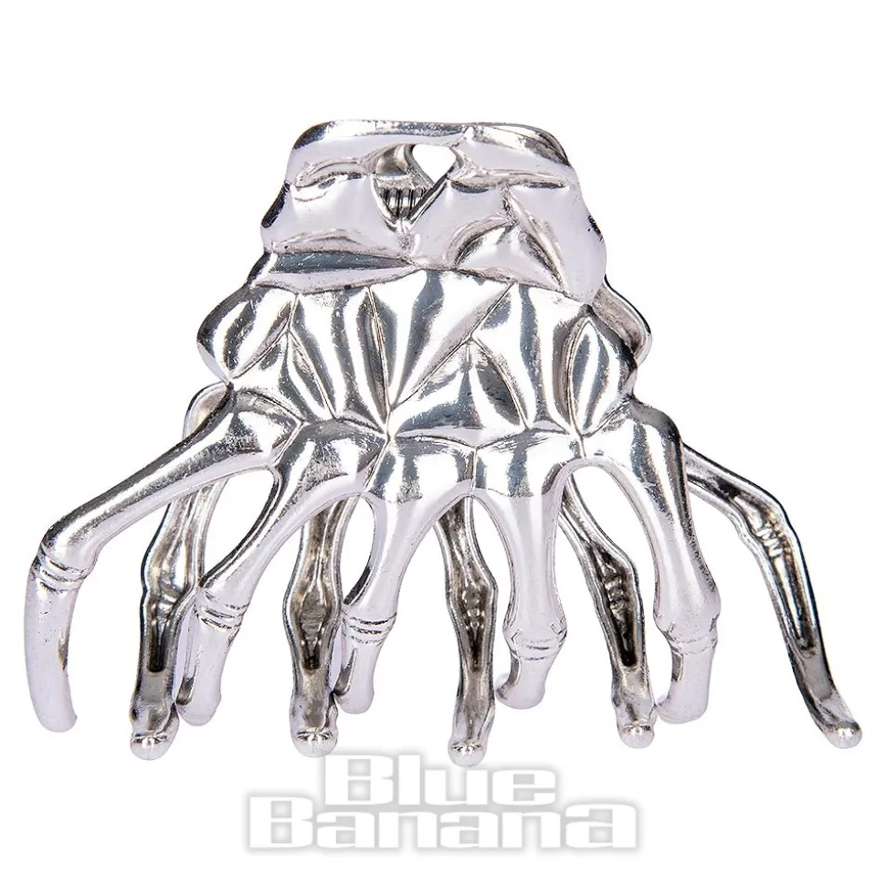 Blue Banana Skeleton Hand Grip Hair Clip (Silver)