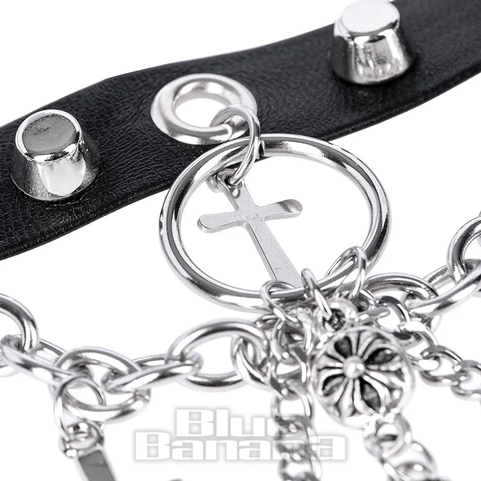 Blue Banana Skull & Crosses Choker (Black/Silver)