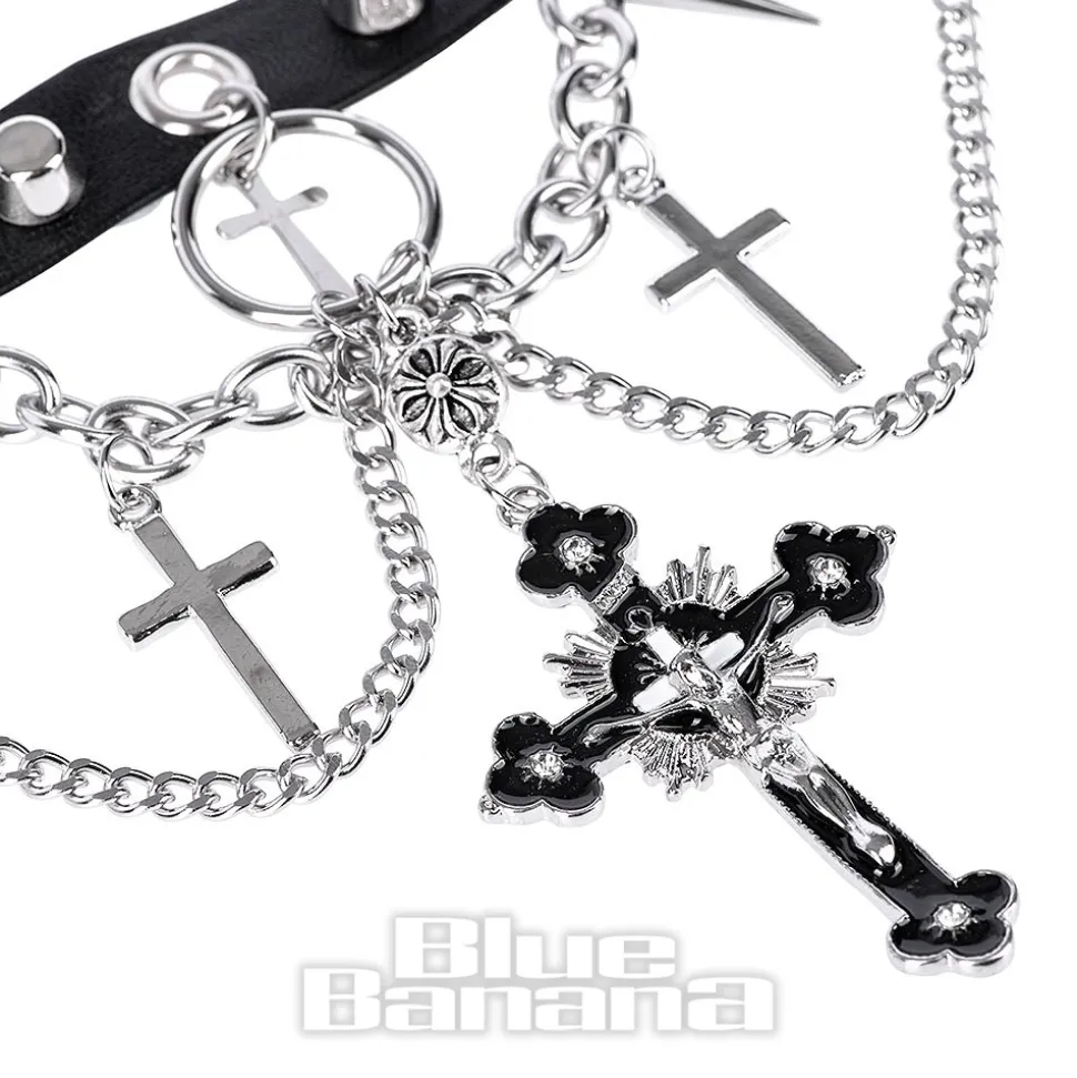 Blue Banana Skull & Crosses Choker (Black/Silver)