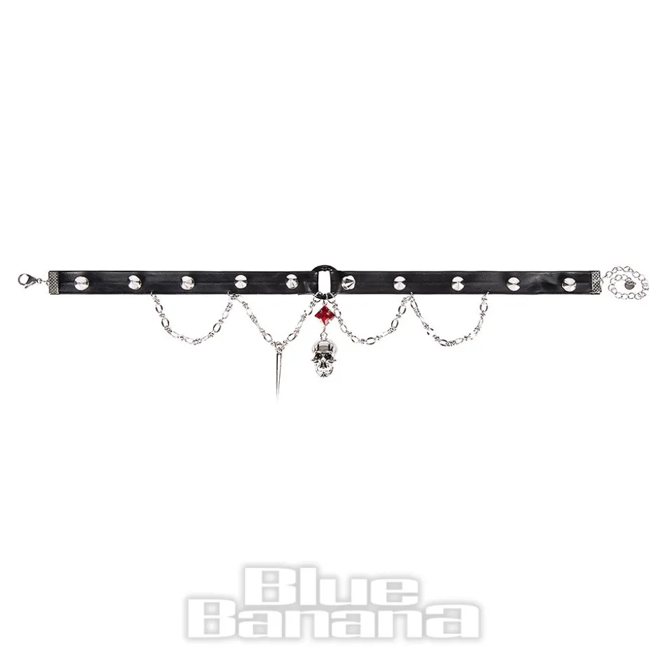 Blue Banana Skull Studs Choker (Black)