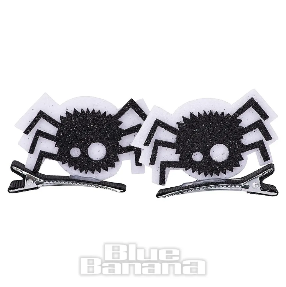 Blue Banana Spider Hair Clip (Black/White)