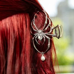 Blue Banana Spider & Pearl Hair Clip (Silver)