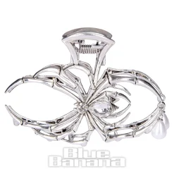 Blue Banana Spider & Pearl Hair Clip (Silver)