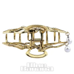 Blue Banana Spider & Pearl Hair Clip (Antique Gold)