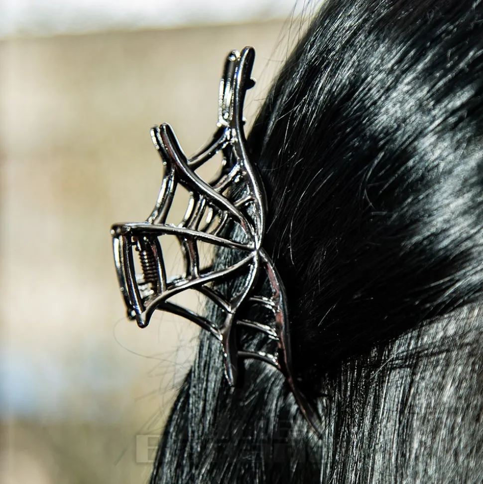 Blue Banana Spider Web Hair Clip (Black)