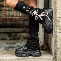 Blue Banana Star Legwarmers (Black/Pink)
