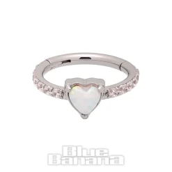 Blue Banana Steel 1.2mm Heart Hinged Segment Ring (Opal)