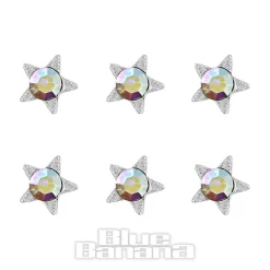 Blue Banana Sterling Silver Aurora Borealis Star Nose Studs (6 Pack)