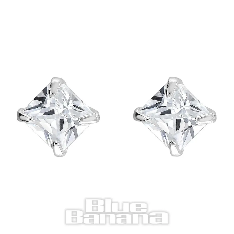Blue Banana Sterling Silver 3mm Square Crystal Threadless Labrets (2 Pack)