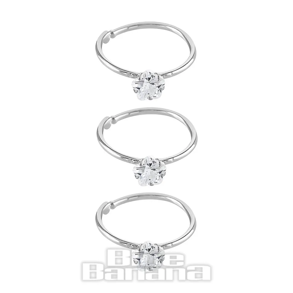 Blue Banana Sterling Silver 3mm Crystal Nose Rings (3 Pack)