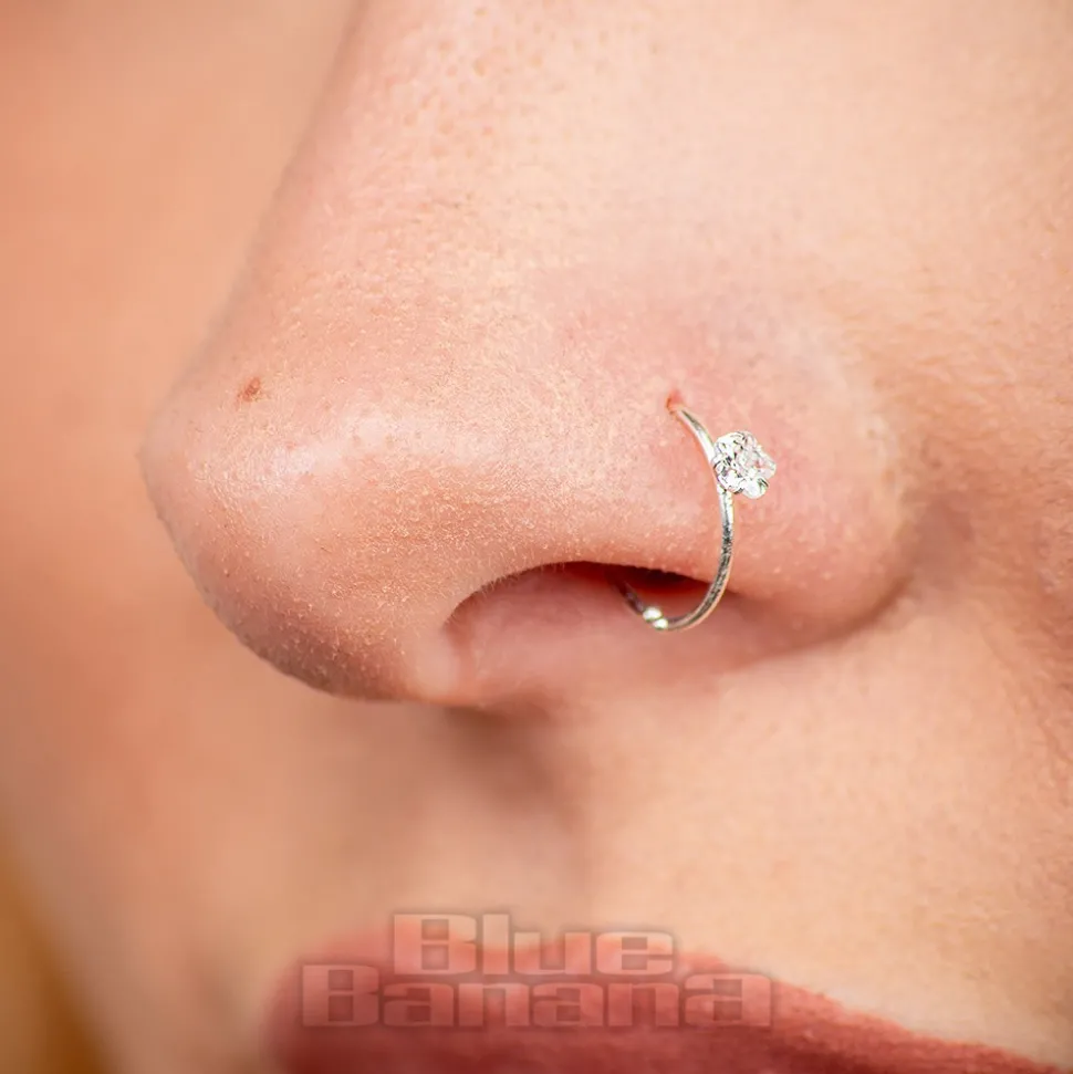 Blue Banana Sterling Silver 3mm Crystal Nose Rings (3 Pack)