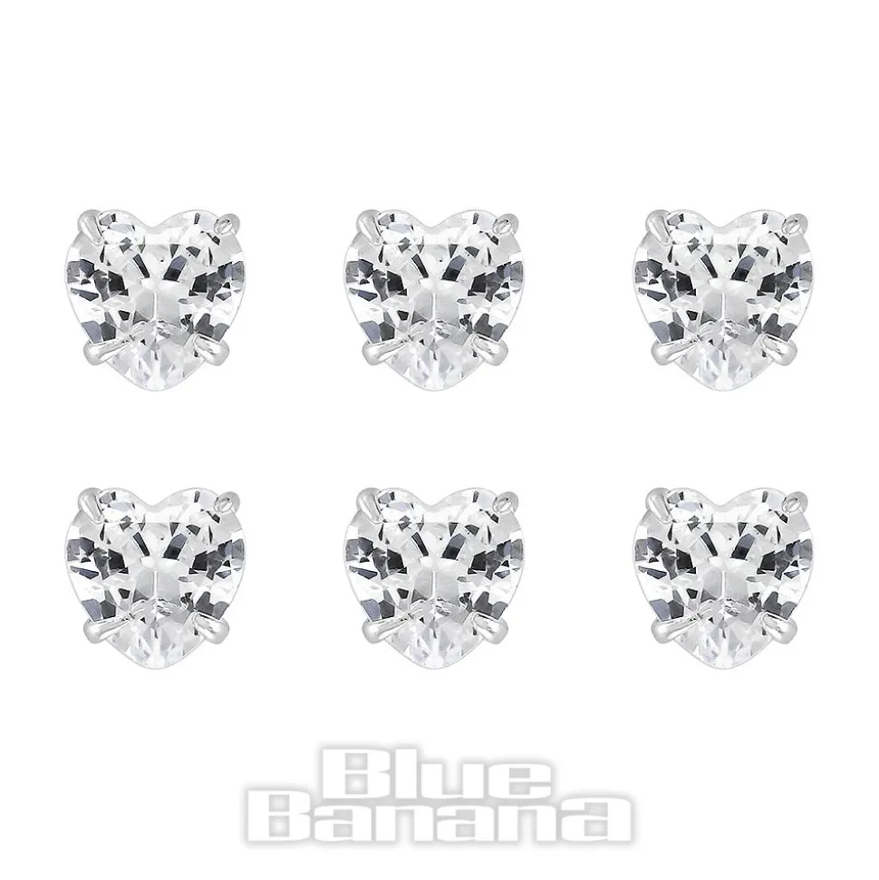 Blue Banana Sterling Silver 2.5mm/3mm Hearts Nose Studs (6 Pack)
