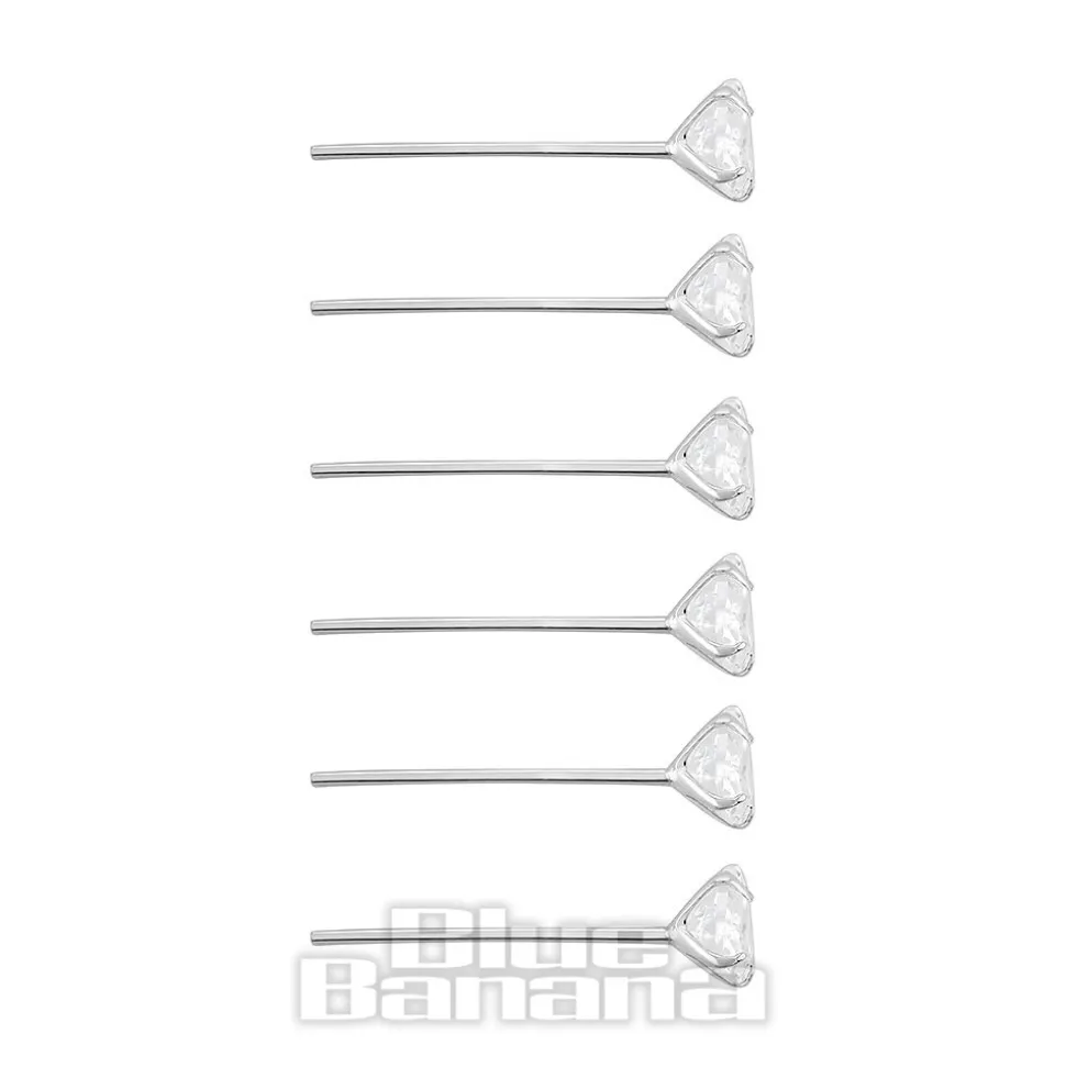 Blue Banana Sterling Silver 2.5mm/3mm Hearts Nose Studs (6 Pack)
