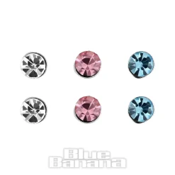 Blue Banana Sterling Silver 2.0mm Crystal/Pink/Aqua Nose Studs (6 Pack)