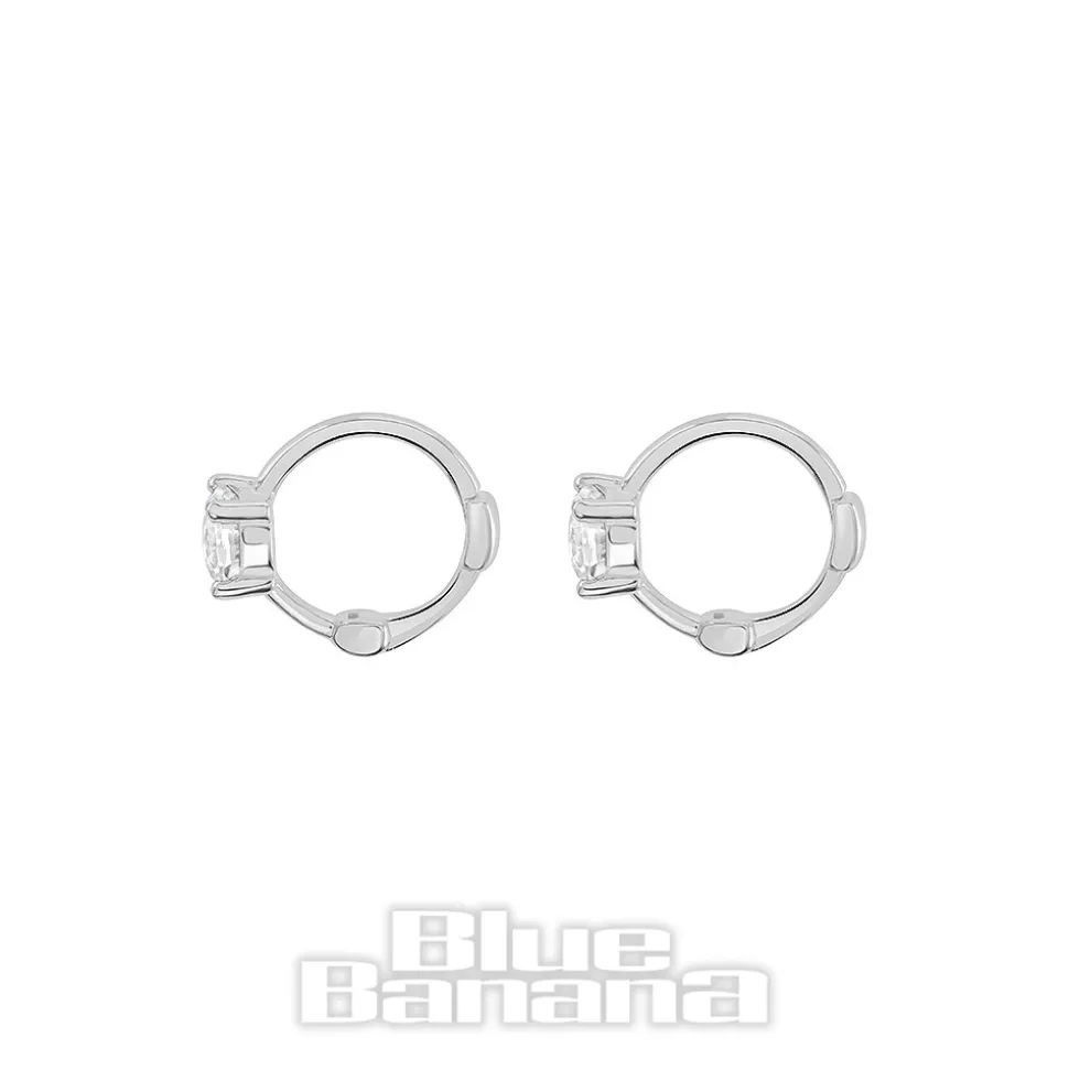 Blue Banana Sterling Silver Square Crystal Clicker Hoops (Pair)
