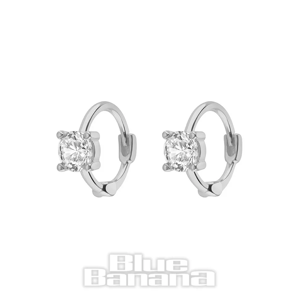 Blue Banana Sterling Silver Square Crystal Clicker Hoops (Pair)
