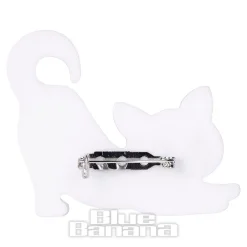 Blue Banana Stretching Cat Brooch (White)