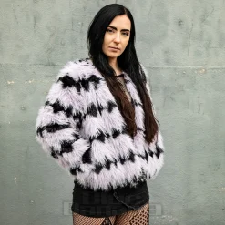 Blue Banana Striped Faux Fur Coat (Lilac/Black)
