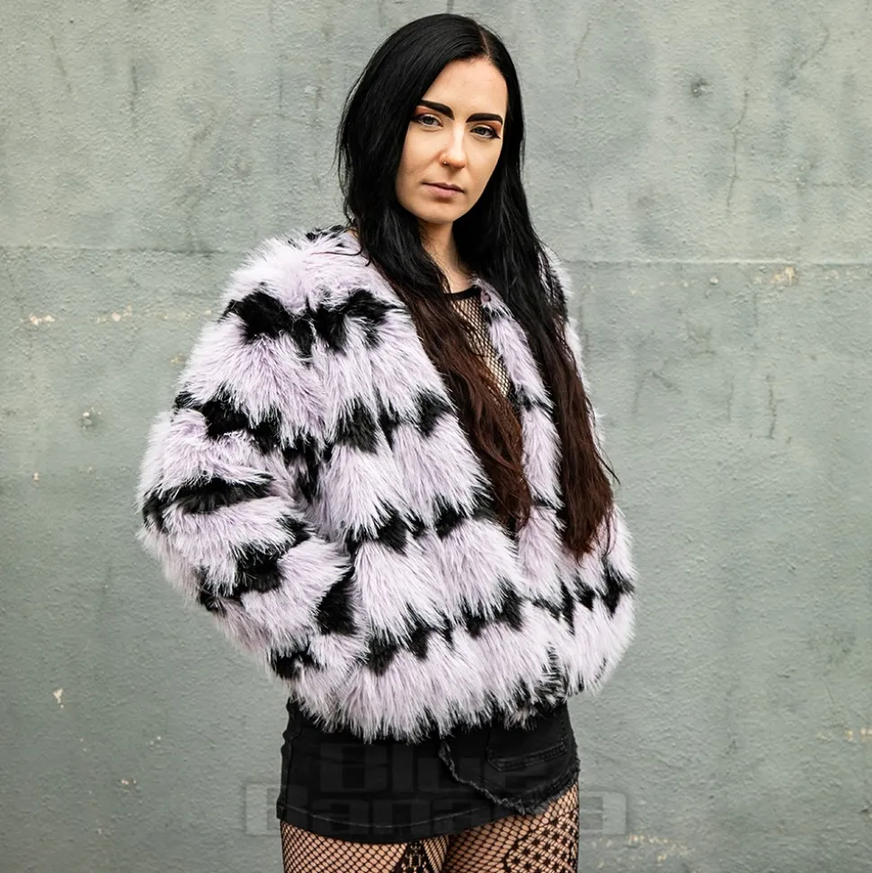 Blue Banana Striped Faux Fur Coat (Lilac/Black)