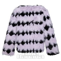 Blue Banana Striped Faux Fur Coat (Lilac/Black)