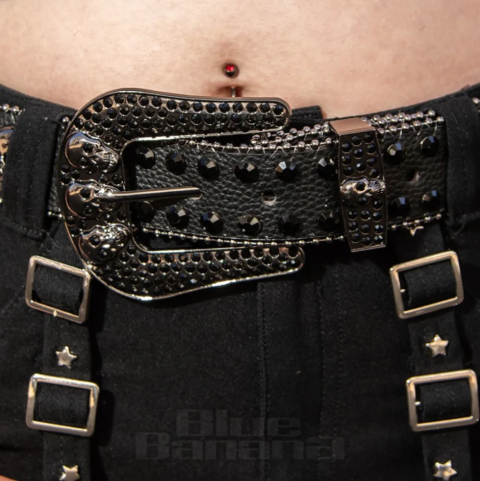 Blue Banana Studded Skull Belt (Black)