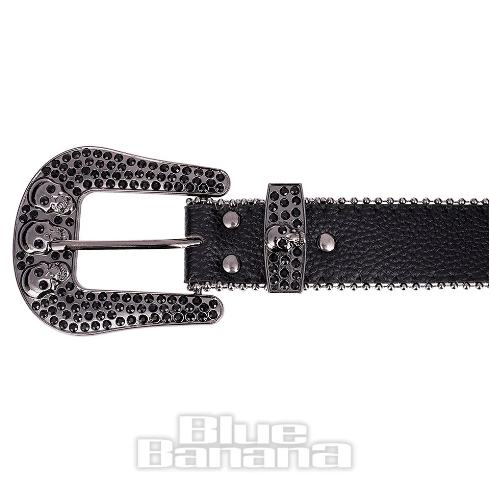 Blue Banana Studded Skull Belt (Black)