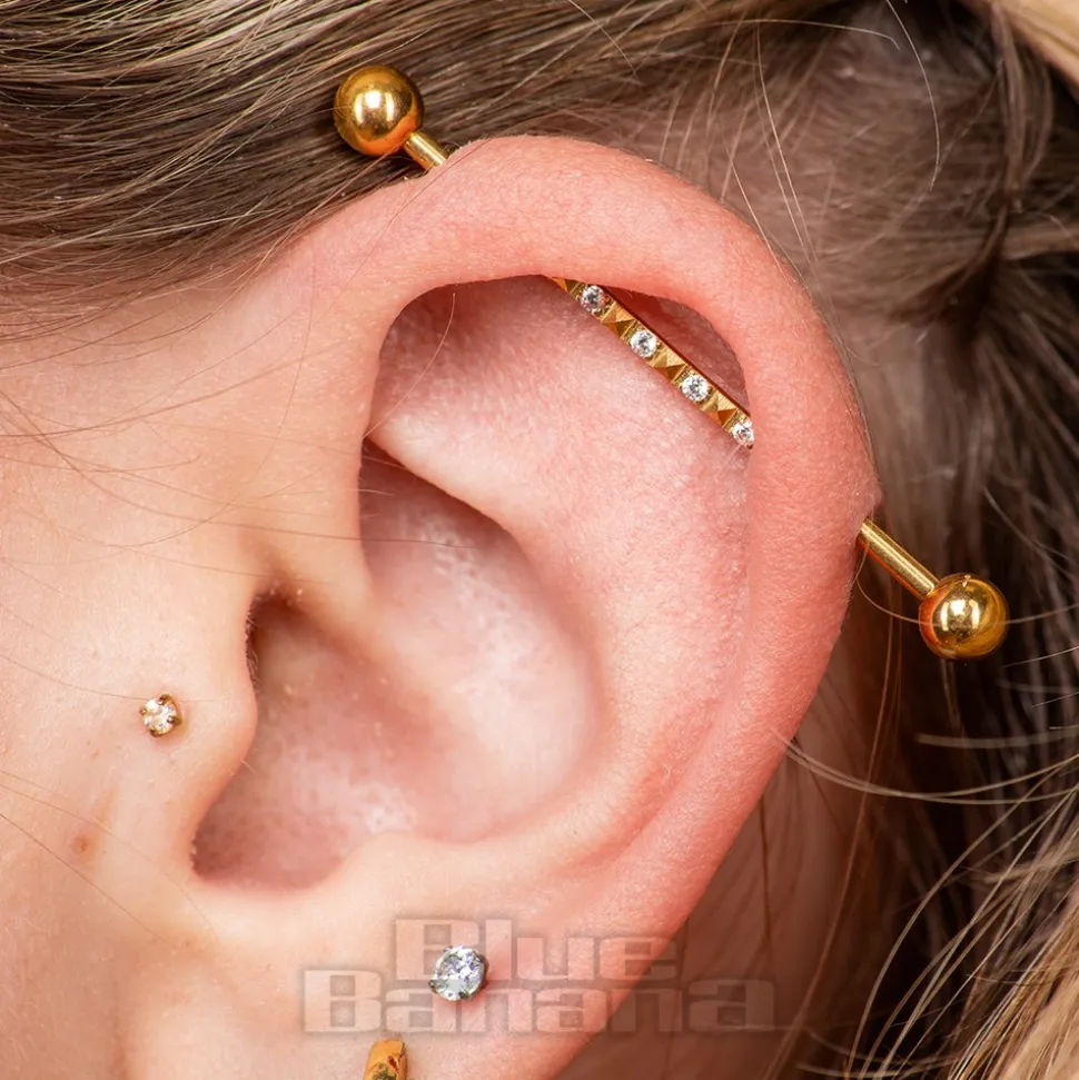 Blue Banana Surgical Steel Crystal Industrial Bar (Gold)