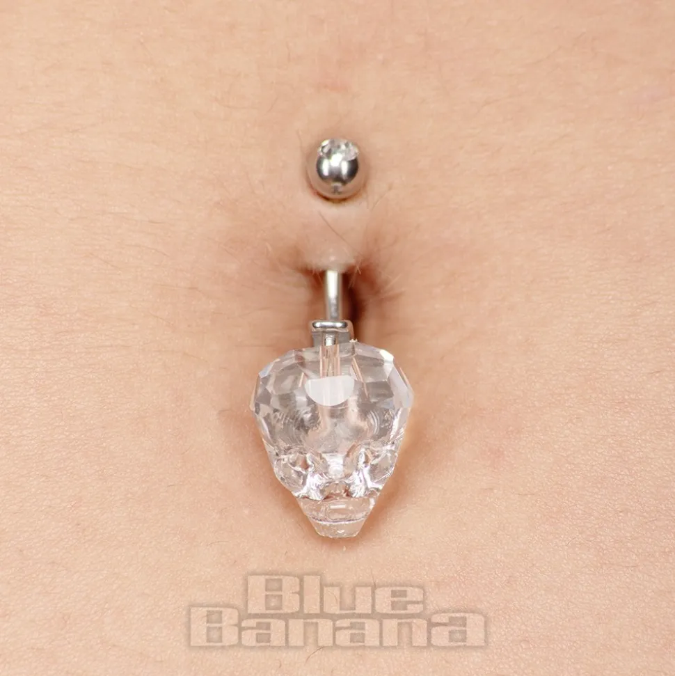 Blue Banana Surgical Steel Crystal Skull Navel Bar (Clear)