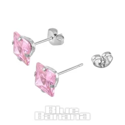 Blue Banana Surgical Steel Cubic Zirconia Square Stud Earrings (Rose)