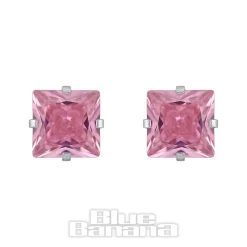Blue Banana Surgical Steel Cubic Zirconia Square Stud Earrings (Rose)