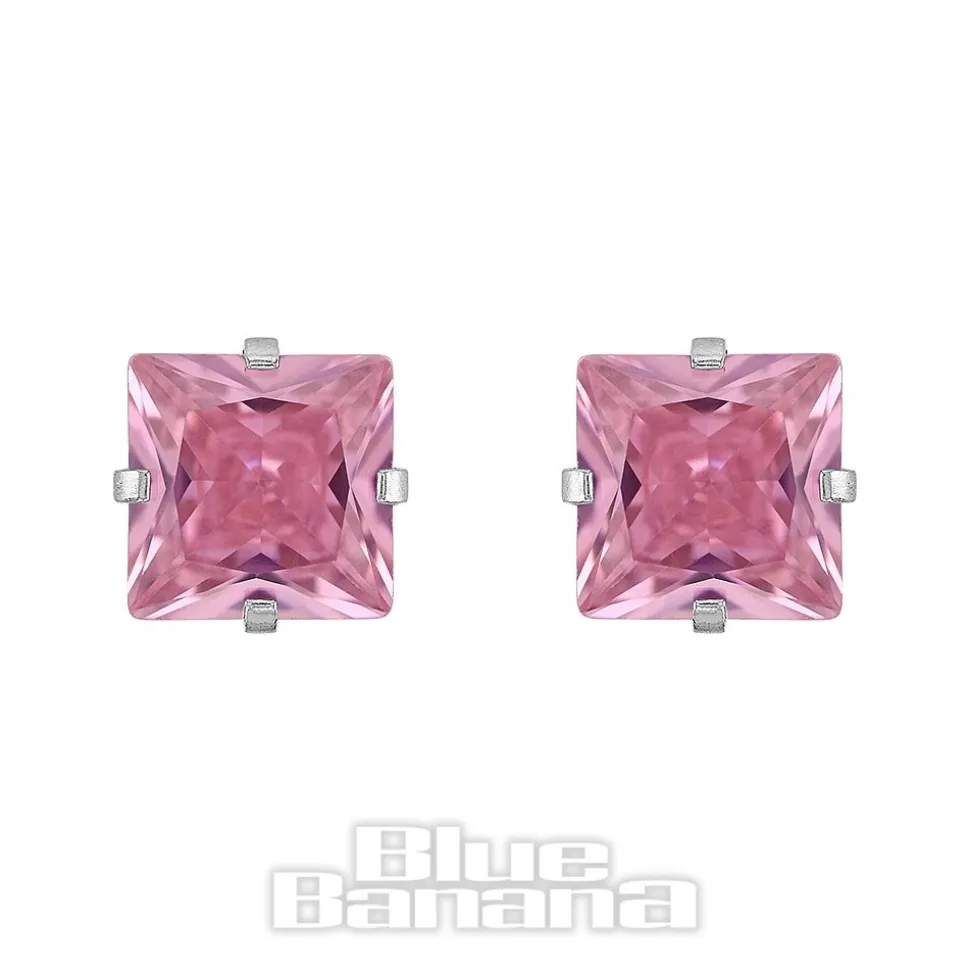 Blue Banana Surgical Steel Cubic Zirconia Square Stud Earrings (Rose)