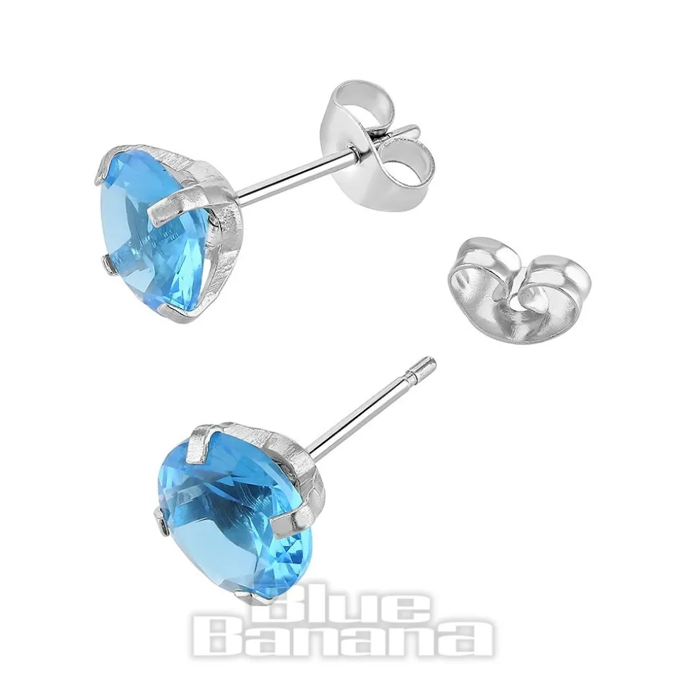 Blue Banana Surgical Steel Cubic Zirconia Round Stud Earrings (Aqua)