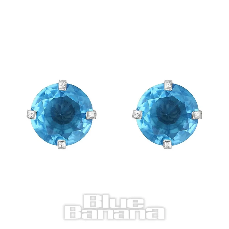 Blue Banana Surgical Steel Cubic Zirconia Round Stud Earrings (Aqua)